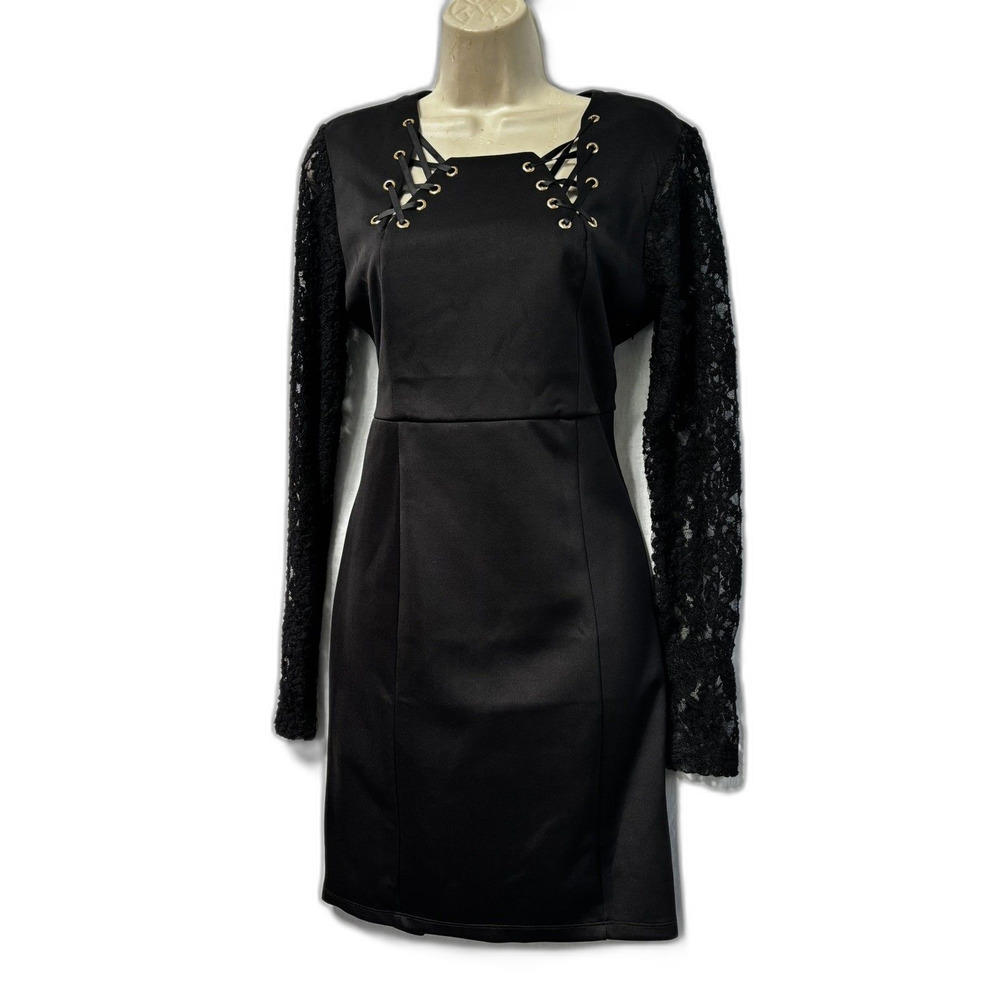 Romeo + Juliet Couture Black Lace Dress Women Long Sleeve Cocktail Large NWT